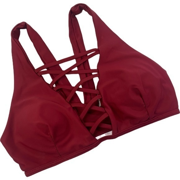 CUPSHE Red Strappy Crisscross Front Bikini‎ Swimwear Top - Picture 1 of 10